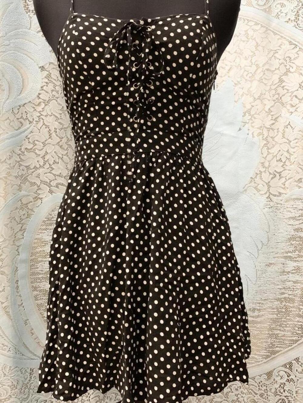 Y2K No Boundaries Black White Polka Dot Grunge Core Skater Mini Dress